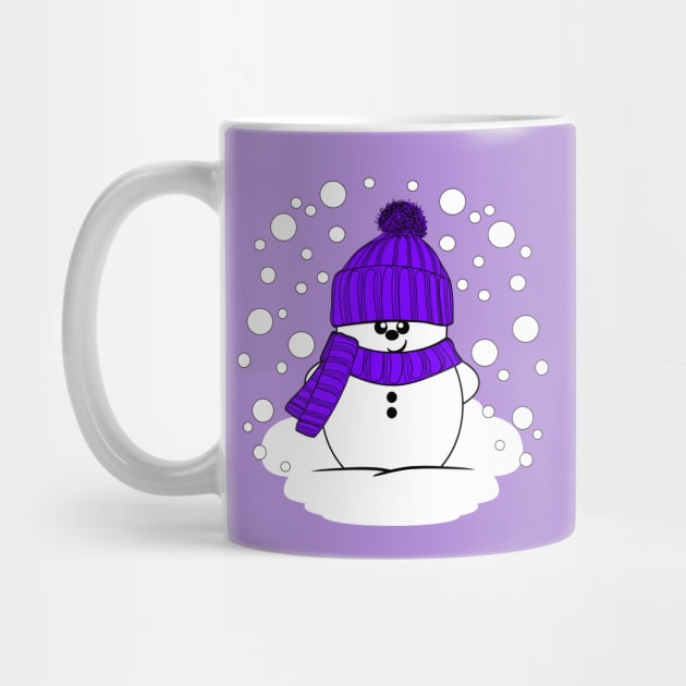 Cheeky Christmas Snowman with Purple Hat and Scarf by Krimbles